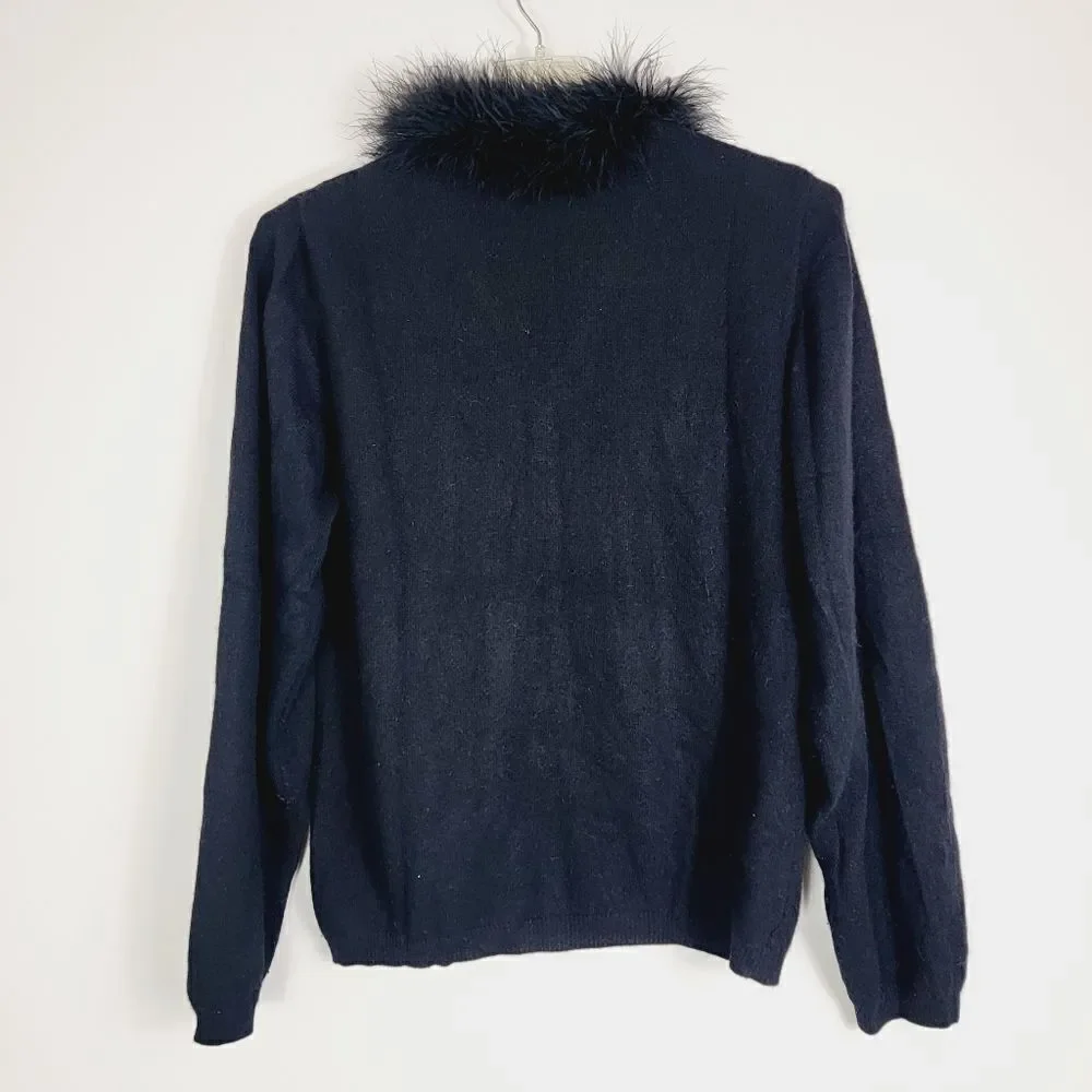 Vintage Y2K Dragon Emblem Carducci Italy Black Rabbit Fur Trim Size M